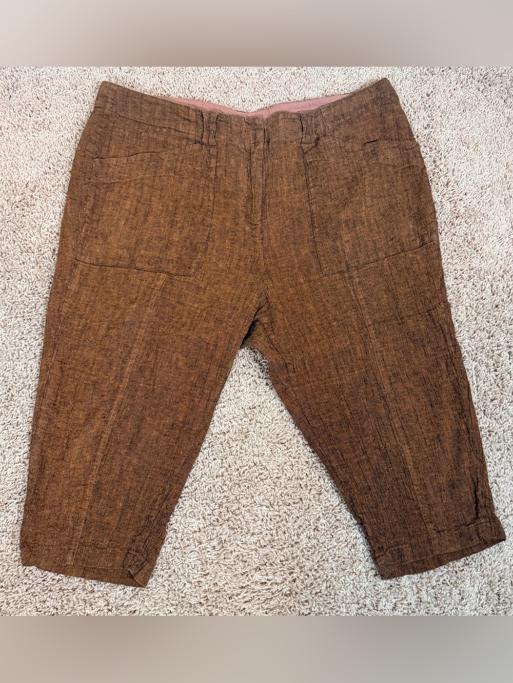 Poetry Brown Women’s Cropped Chino-Style Linen Cotton Blend Pants Size 18